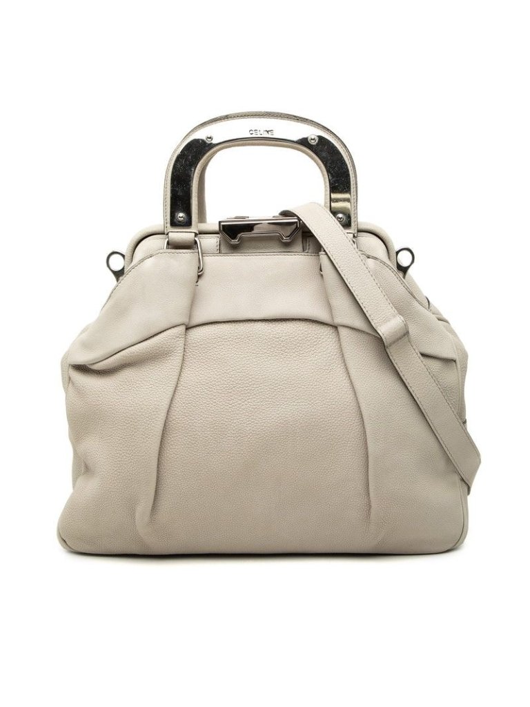 Celine Logo 2-Way Shoulder Bag Beige Leather